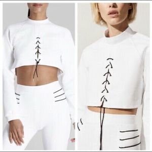 Cushnie Active Long sleeve Mock Neck Lace up Crop pullover